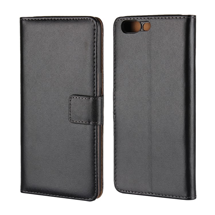 Para OnePlus 5 Genuino Split cuero Stand Wallet Funda Flip - Negro-1