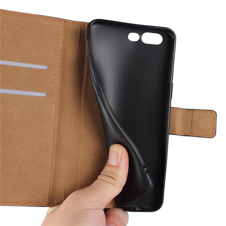 Para OnePlus 5 Genuino Split cuero Stand Wallet Funda Flip - Negro-11