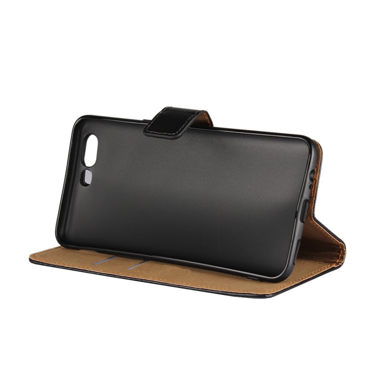 Para OnePlus 5 Genuino Split cuero Stand Wallet Funda Flip - Negro-2