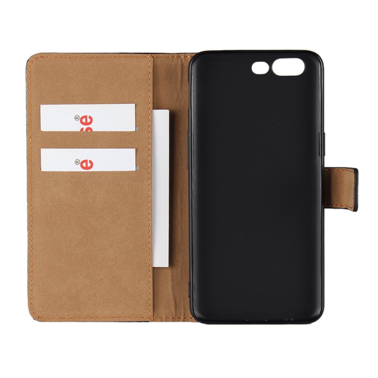 Para OnePlus 5 Genuino Split cuero Stand Wallet Funda Flip - Negro-4