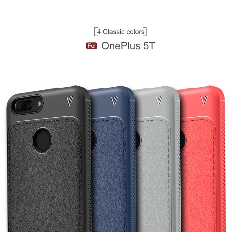 Litchi Texture PU Leather Skin TPU Phone Shell for OnePlus 5T - Black-2