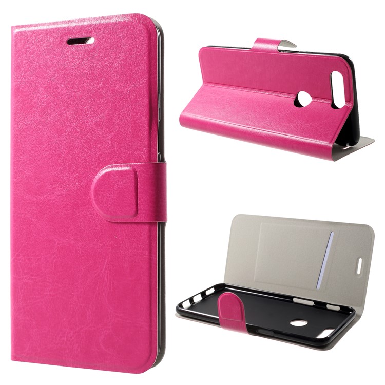 Crazy Horse PU Leather Stand Card Holder Phone Case for OnePlus 5T (Built-in Steel Sheet) - Rose-1