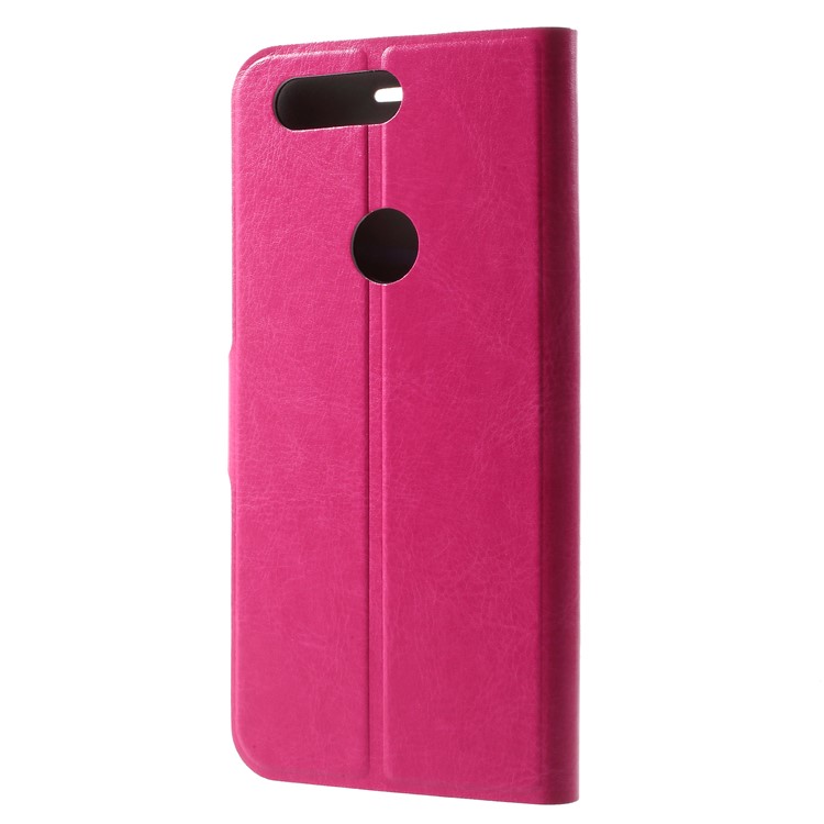 Crazy Horse PU Leather Stand Card Holder Phone Case for OnePlus 5T (Built-in Steel Sheet) - Rose-2