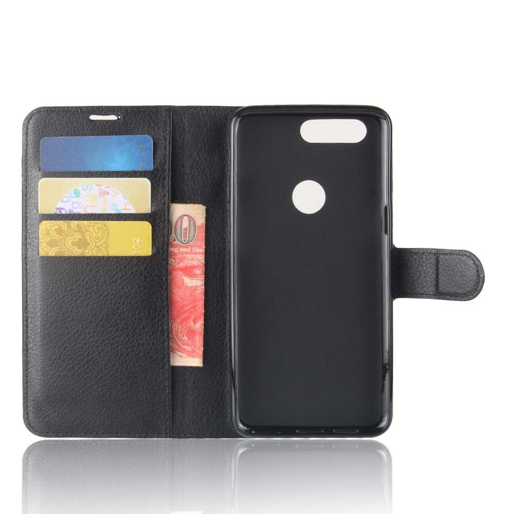 Litchi Textur Wallet Stand Ledertasche Für OnePlus 5t - Schwarz