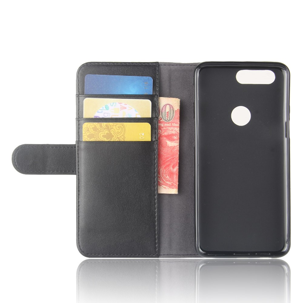 Genuine Split Leather Wallet Moble Phone Case with Stand for OnePlus 5T - Black-4