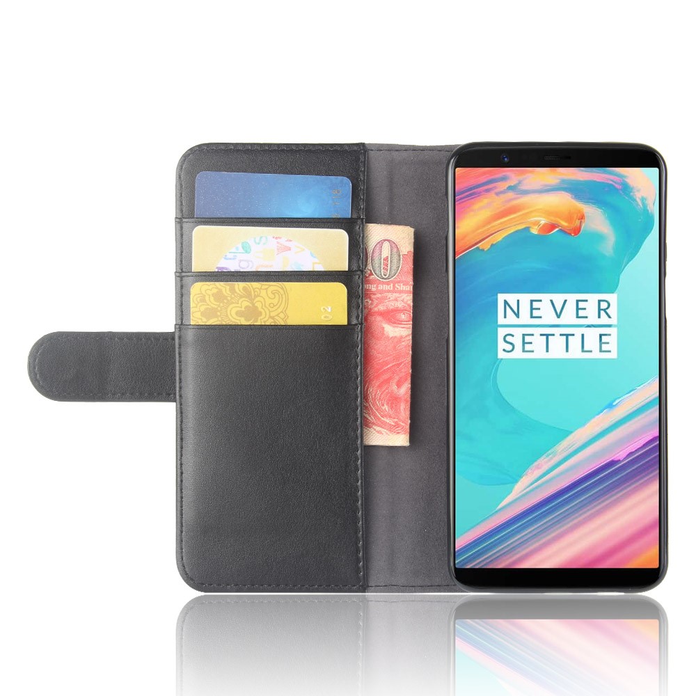 Original Split Leder Brieftasche Moble Handyhülle Mit Ständer Für OnePlus 5T - Schwarz-5