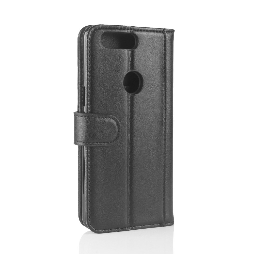 Genuine Split Leather Wallet Moble Phone Case with Stand for OnePlus 5T - Black-7