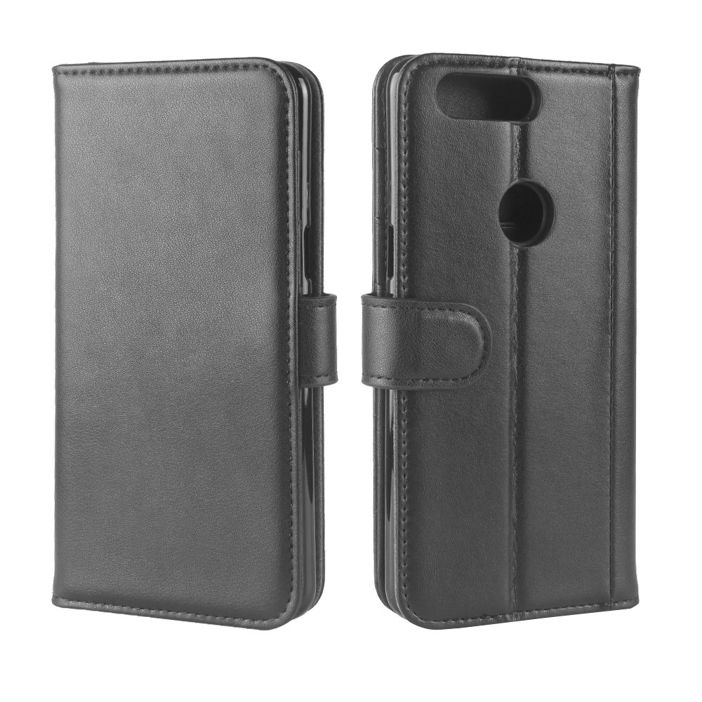 Genuine Split Leather Wallet Moble Phone Case with Stand for OnePlus 5T - Black-8