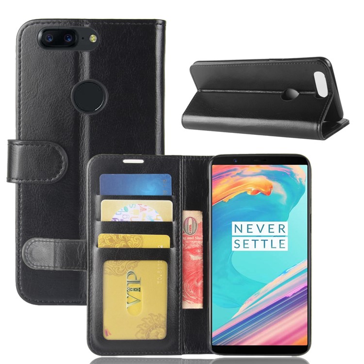 Crazy Horse Stand Wallet Leather Cell Phone Case for OnePlus 5T - Black-2