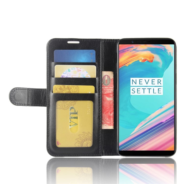 Crazy Horse Stand Wallet Leather Cell Phone Case for OnePlus 5T - Black-6
