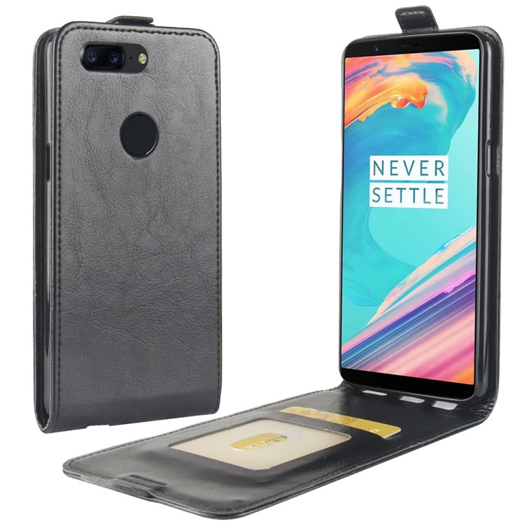 Crazy Horse Texture Vertical Flip Leather Case with Card Slot for OnePlus 5T - Black-1
