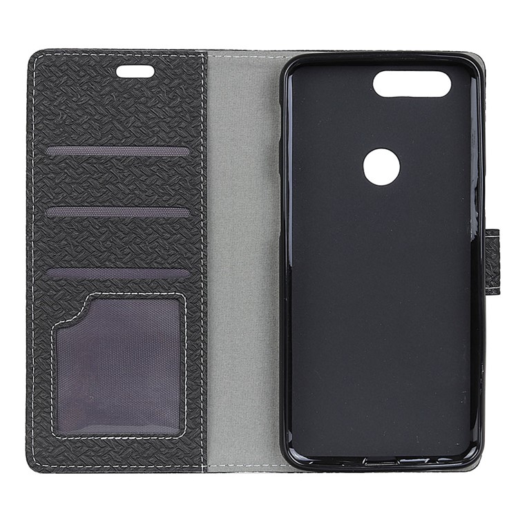 Woven Texture Wallet Magnetic Leather Cell Phone Case with Stand for OnePlus 5T - Black-3
