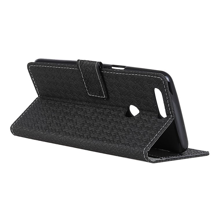 Woven Texture Wallet Magnetic Leather Cell Phone Case with Stand for OnePlus 5T - Black-4