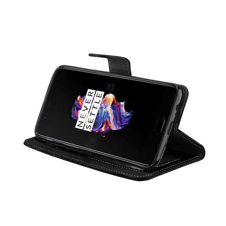 Matte Finish Wallet Leather Stand Mobile Case for OnePlus 5 - Black-13