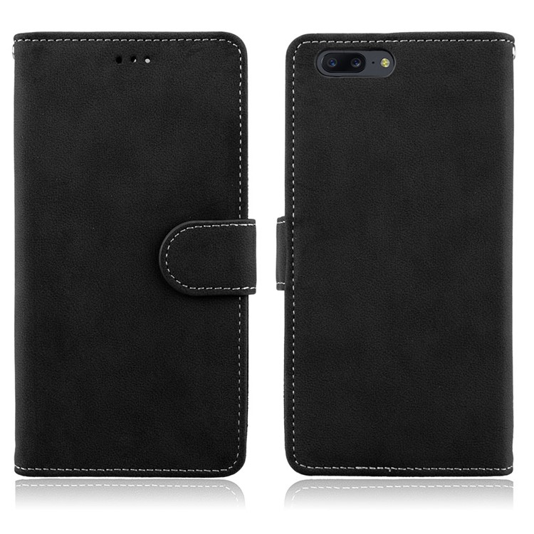 Matte Finish Wallet Leather Stand Mobile Case for OnePlus 5 - Black-2