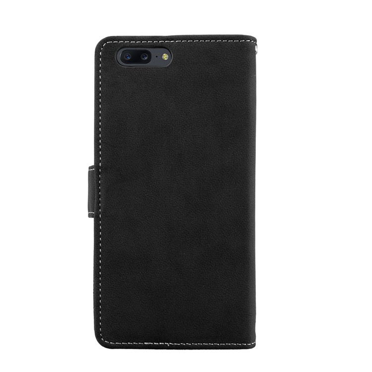 Matte Finish Wallet Leather Stand Mobile Case for OnePlus 5 - Black-5