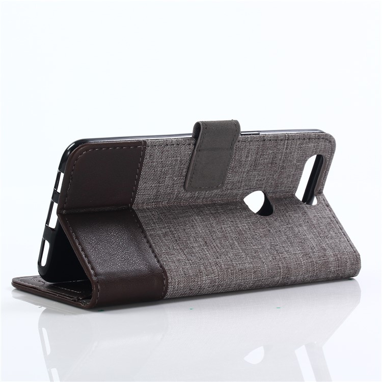 MUXMA PU Leather Splicing Canvas Wallet Stand Case Shell for OnePlus 5T - Brown-10