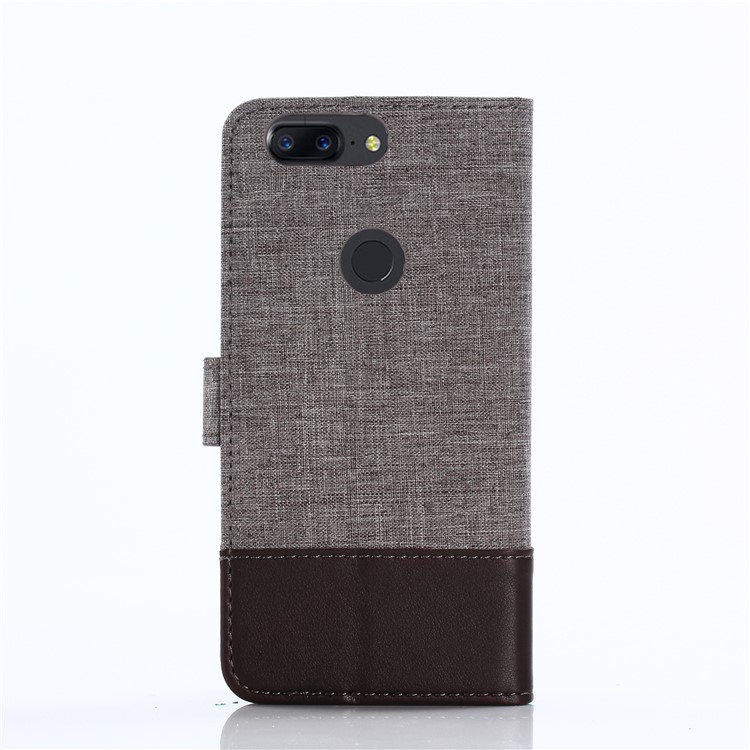 MUXMA PU Leather Splicing Canvas Wallet Stand Case Shell for OnePlus 5T - Brown-11