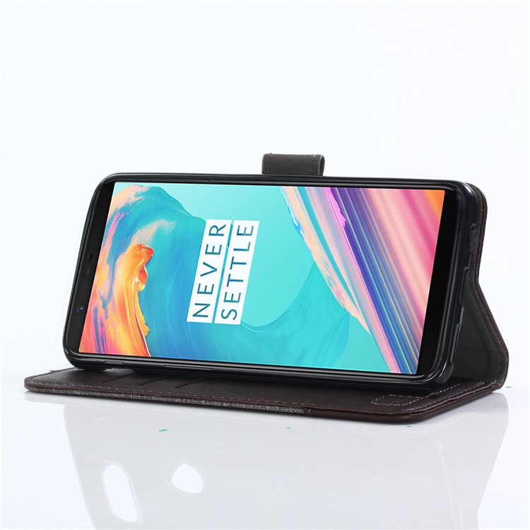 MUXMA PU Leather Splicing Canvas Wallet Stand Case Shell for OnePlus 5T - Brown-13