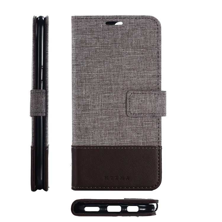 MUXMA PU Leather Splicing Canvas Wallet Stand Case Shell for OnePlus 5T - Brown-2