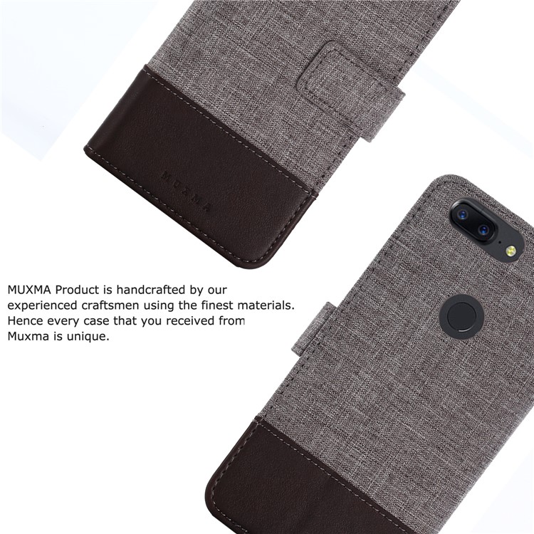 MUXMA PU Leather Splicing Canvas Wallet Stand Case Shell for OnePlus 5T - Brown-3