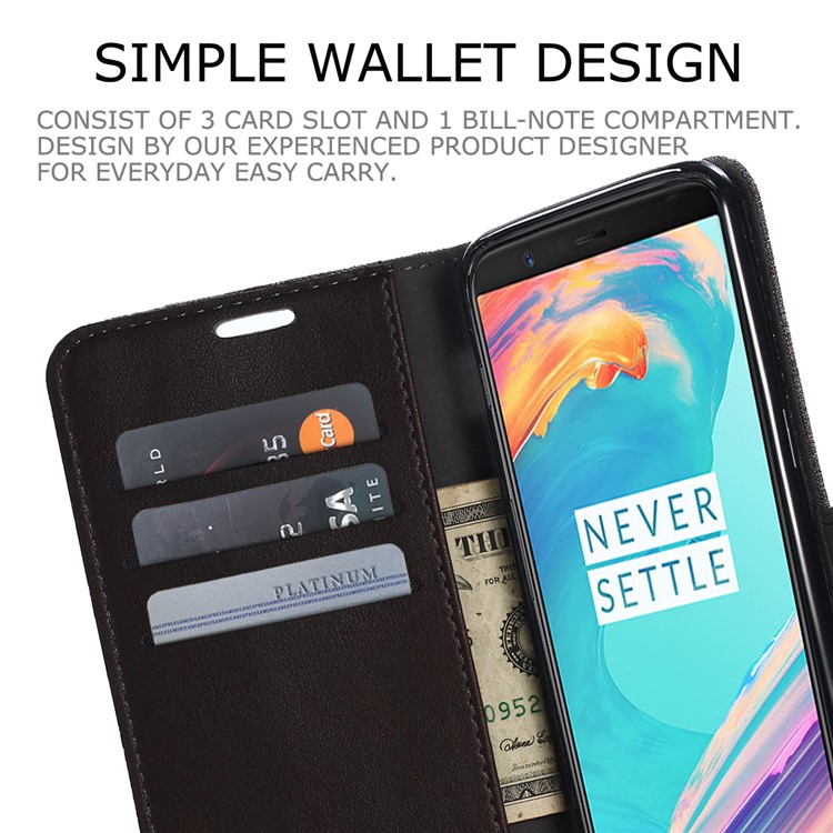 MUXMA PU Leather Splicing Canvas Wallet Stand Case Shell for OnePlus 5T - Brown-8