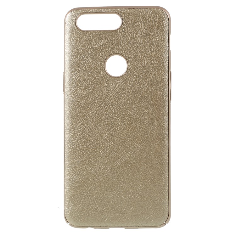 Litchi Skin Leather Coated PC Phone Casing for OnePlus 5T - Gold-1