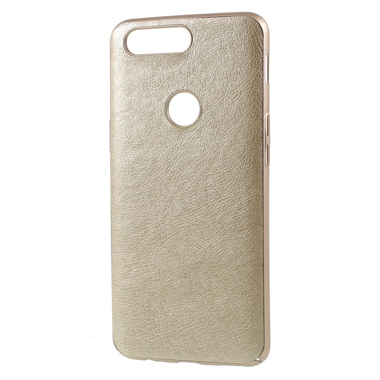 Litchi Skin Leather Coated PC Phone Casing for OnePlus 5T - Gold-2