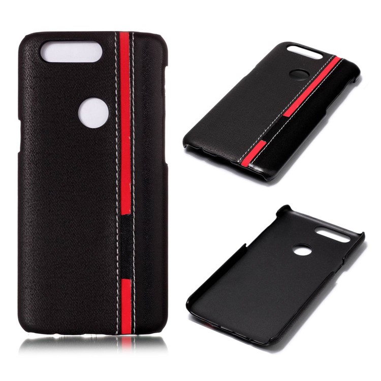 Contrast Color PU Leather Coated PC Mobile Phone Case for OnePlus 5T - Black-1