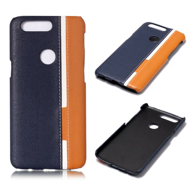 Contrast Color PU Leather Coated PC Mobile Phone Cover for OnePlus 5T - Dark Blue-1