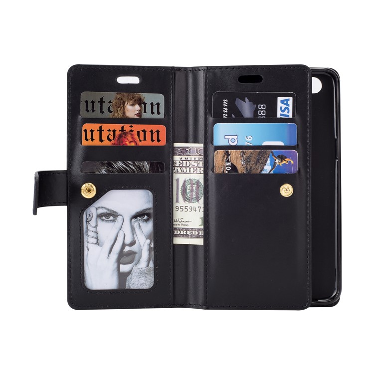 Zippered Leather Magnetic Stand Wallet TPU Back Shell with Strap for OnePlus 5T - Black-2