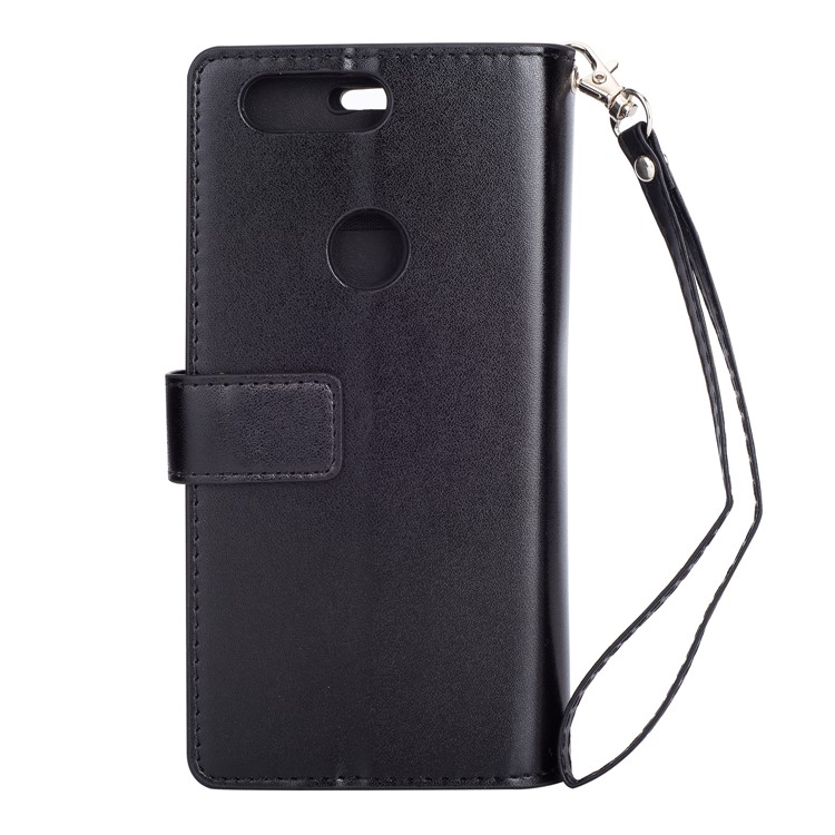 Coque de Portefeuille de Support Magnétique en Cuir Zippé Avec Sangle Pour OnePlus 5T - le Noir