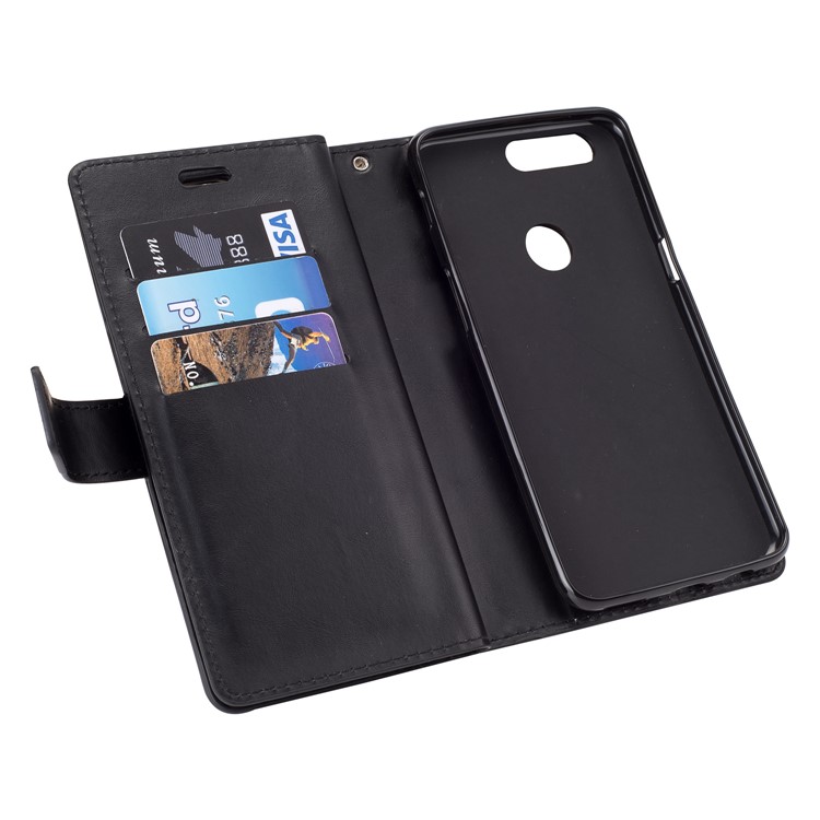 Zippered Leather Magnetic Stand Wallet TPU Back Shell with Strap for OnePlus 5T - Black-5