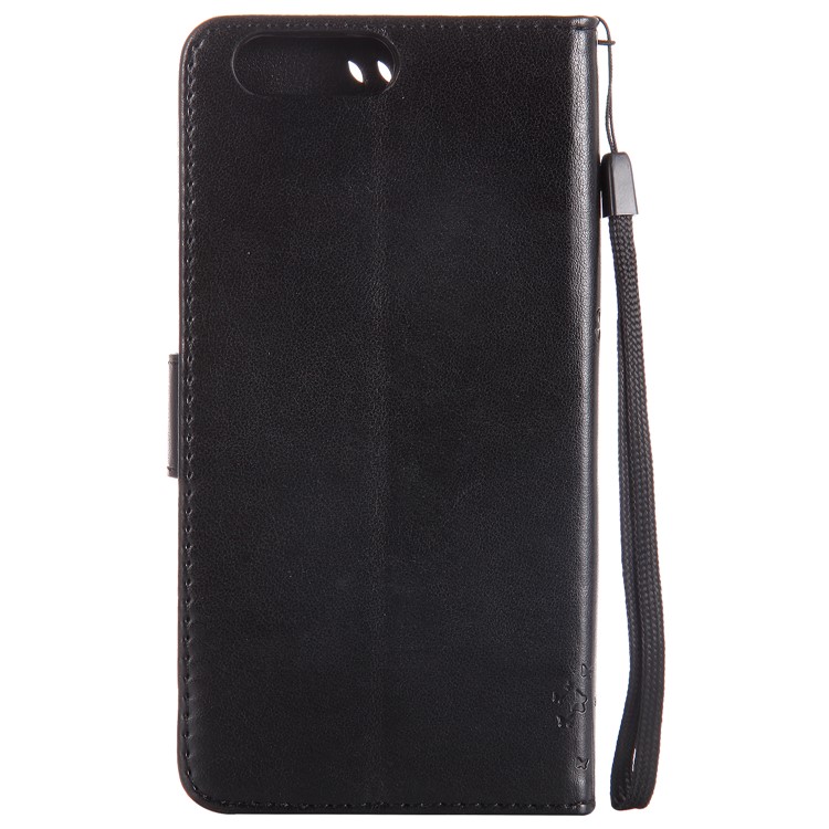 Cat and Tree Imprinted Leather Phone Cover with Wrist Strap for OnePlus 5 - Black-3