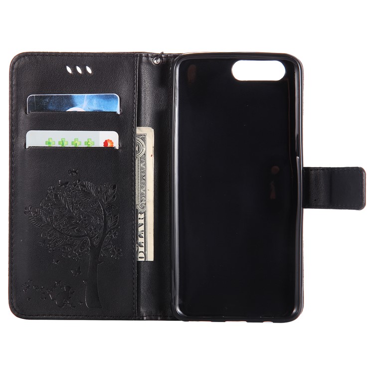 Cat and Tree Imprinted Leather Phone Cover with Wrist Strap for OnePlus 5 - Black-4