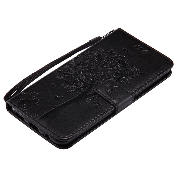 Cat and Tree Imprinted Leather Phone Cover with Wrist Strap for OnePlus 5 - Black-5