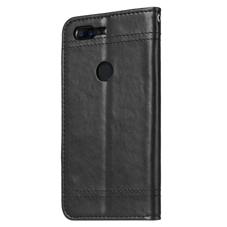 Vintage Leather Stitching Stand Wallet Phone Case with Magnetic Adsorption for OnePlus 5T - Black-4