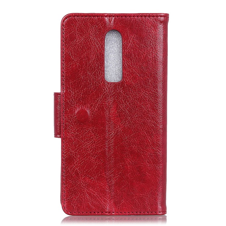 Cubierta De Billetera De Cuero Texturizada Para Oneplus 6 - Rojo-3