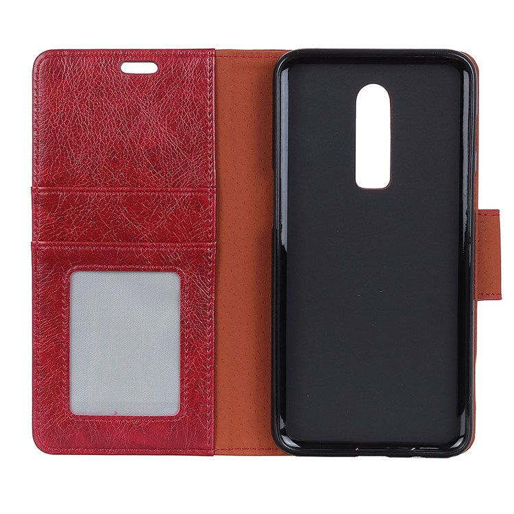 Cubierta De Billetera De Cuero Texturizada Para Oneplus 6 - Rojo-4