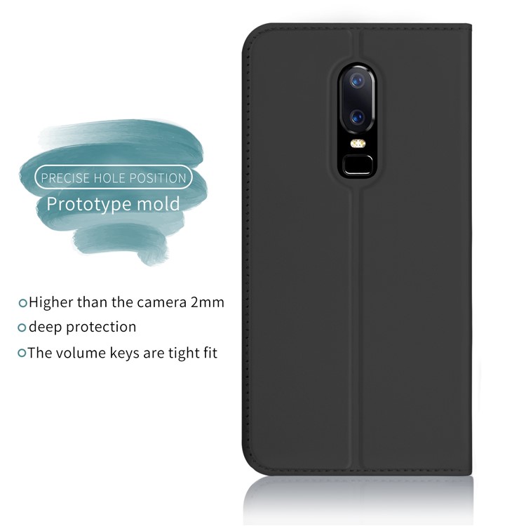 - Karte-Halter Auto-absorbiert-Leder-Handy-Fall Mit Ständer Für Oneplus 6 - Schwarz-2