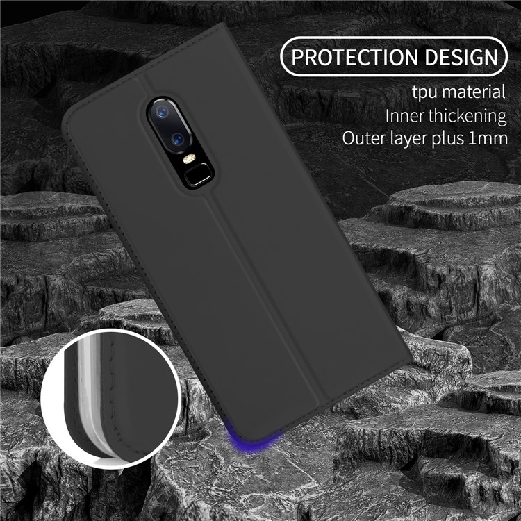 - Karte-Halter Auto-absorbiert-Leder-Handy-Fall Mit Ständer Für Oneplus 6 - Schwarz-4