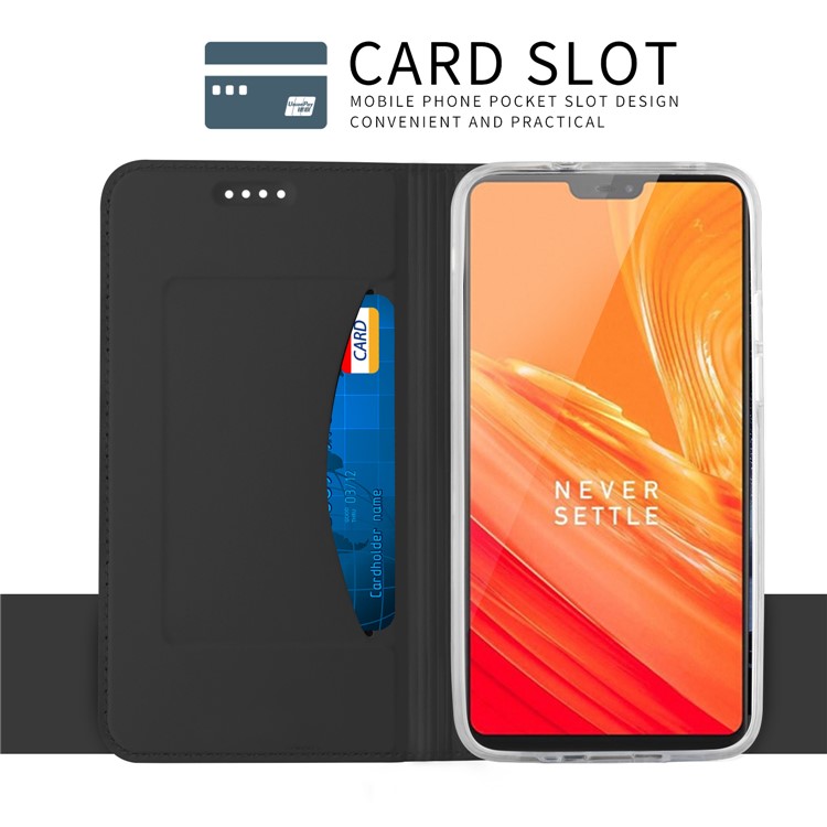 - Karte-Halter Auto-absorbiert-Leder-Handy-Fall Mit Ständer Für Oneplus 6 - Schwarz-5