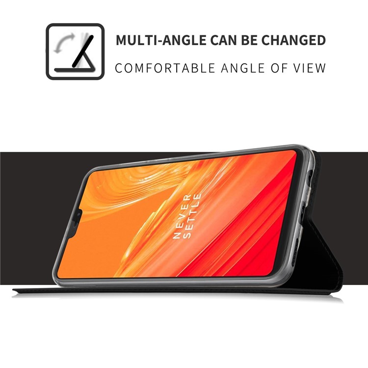 - Karte-Halter Auto-absorbiert-Leder-Handy-Fall Mit Ständer Für Oneplus 6 - Schwarz-7
