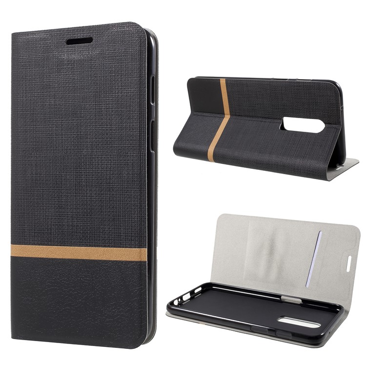 Cross Texture Card Holder Stand Leather Cell Phone Case for OnePlus 6 - Black-1