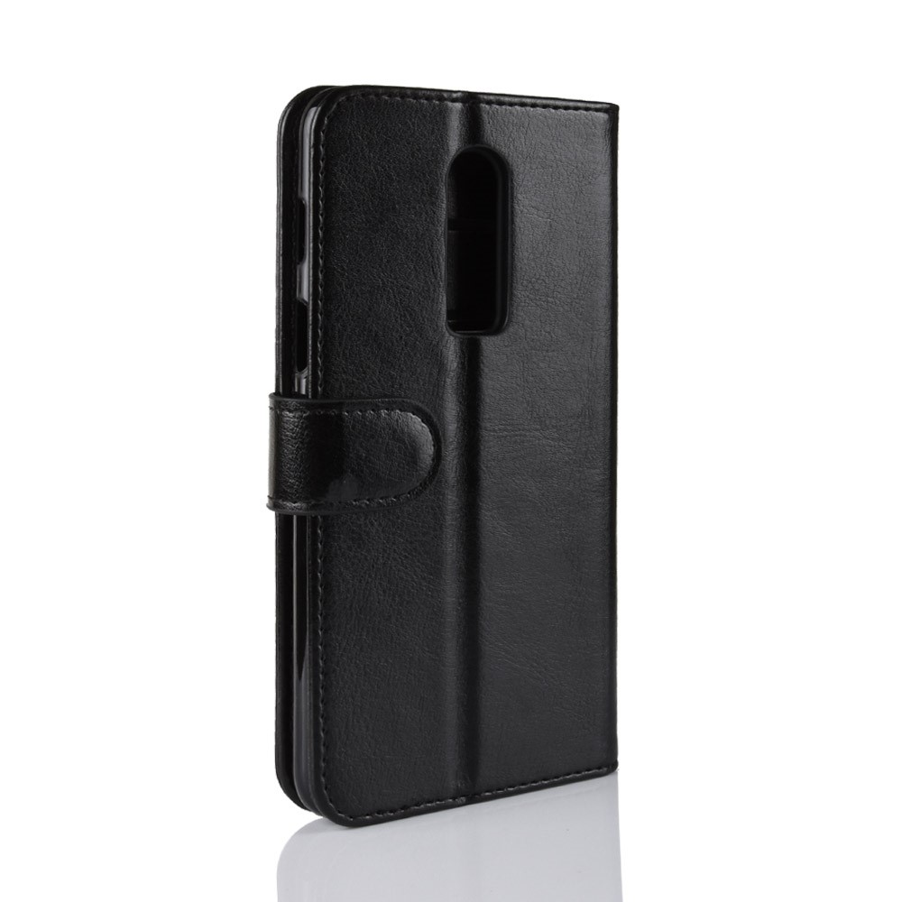 Crazy Horse Magnetic Stand Wallet Cuir Mobile Telephone Mobile Phone Pour OnePlus 6 - le Noir