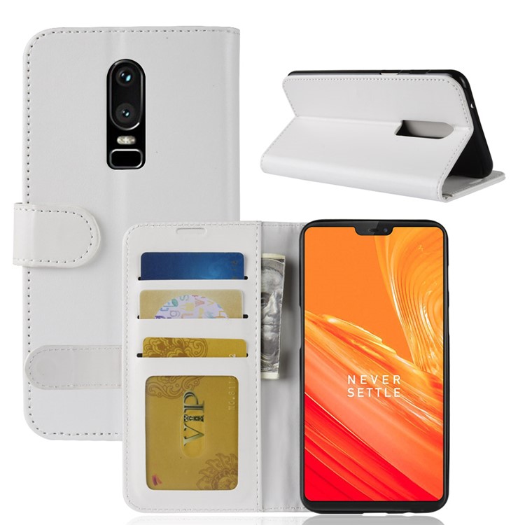 Crazy Horse Magnetic Stand Wallet Leather Téléphone Mobile Téléphone Pour OnePlus 6 - Blanche