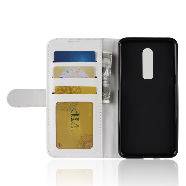 Crazy Horse Magnetic Stand Wallet Leather Téléphone Mobile Téléphone Pour OnePlus 6 - Blanche