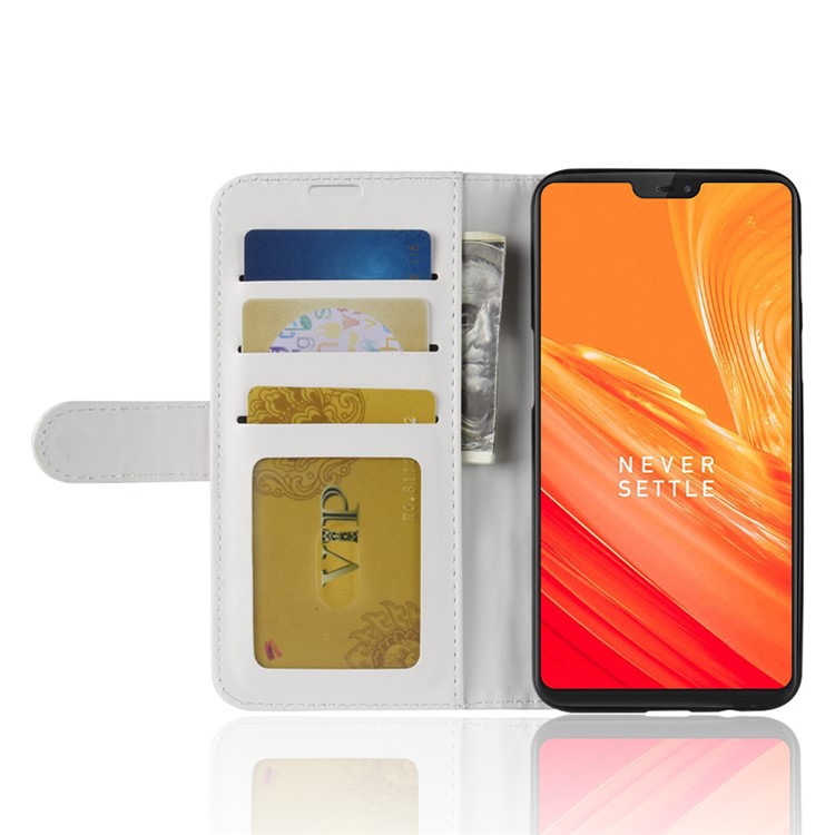 Crazy Horse Magnetic Stand Wallet Leather Téléphone Mobile Téléphone Pour OnePlus 6 - Blanche