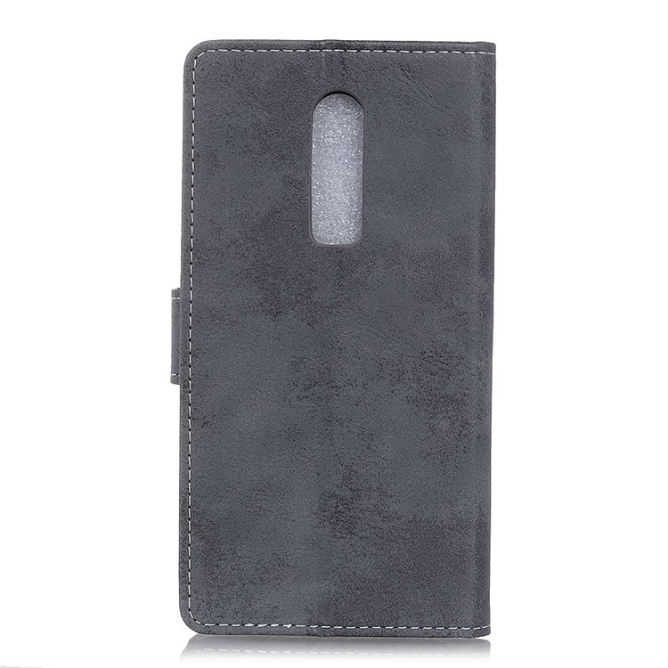 Vintage Style PU Leather Wallet Flip Stand Case for OnePlus 6 - Grey-5