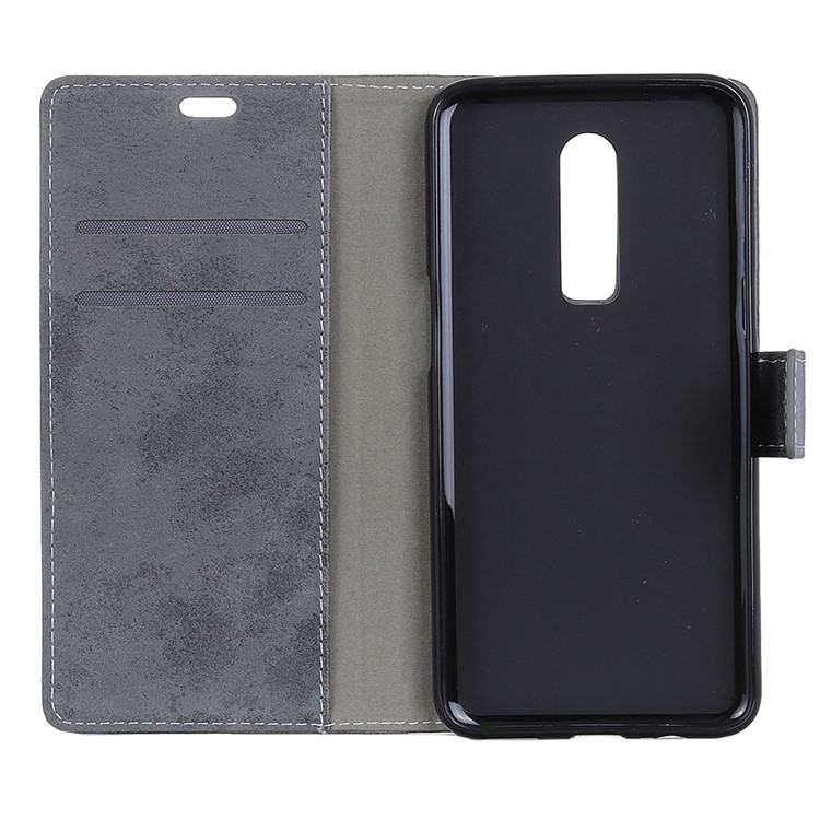 Vintage Style PU Leather Wallet Flip Stand Case for OnePlus 6 - Grey-6